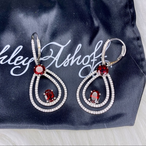 Ashley Ashoff Jewelry Genuine Garnet And White Zircon Drop Earrings Poshmark